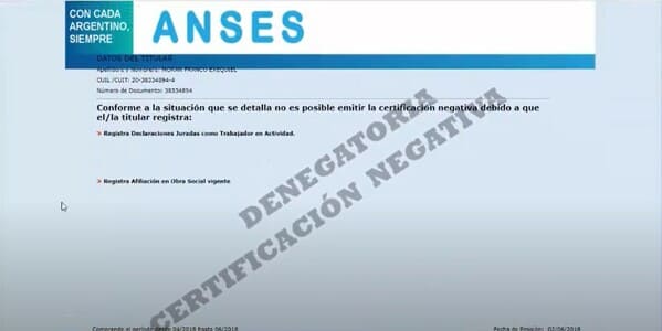 Certificación Negativa ANSES